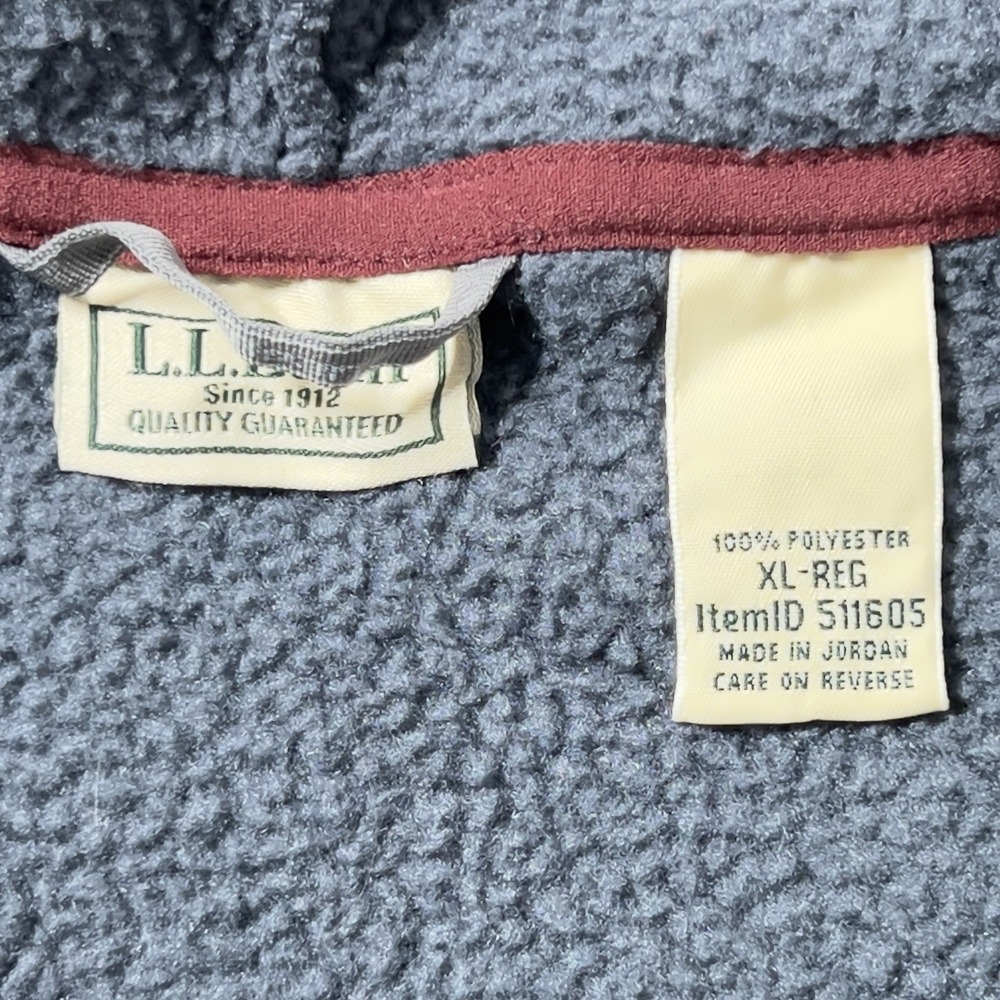 LL Bean Fleece Pullover Mens XL Blue Gray 1/4 Zip Mountain Logo Mock Neck - Picture 5 of 8